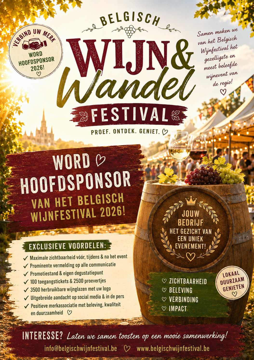 Hoofdsponsorpakket - Is jouw bedrijf het uithangbord van dit Belgisch wijnfestival?